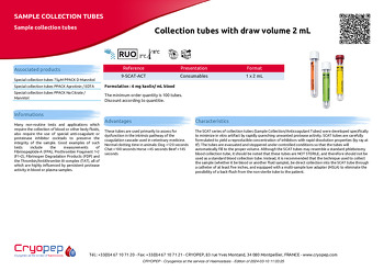 Product sheet Collection tubes with draw volume 2 mL