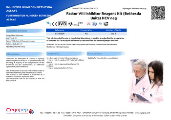 Product sheet Factor VIII Inhibitor Reagent Kit (Bethesda Units) HCV neg