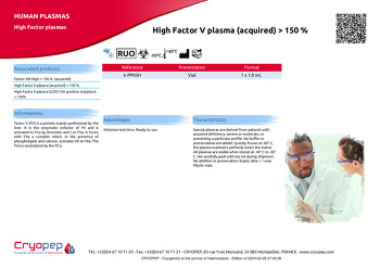 Product sheet High Factor V plasma (acquired) > 150 %