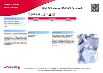 Product sheet High FVII plasma 100-150 % (acquired)