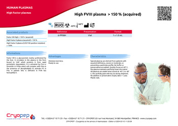 Product sheet High FVIII plasma  > 150 % (acquired)