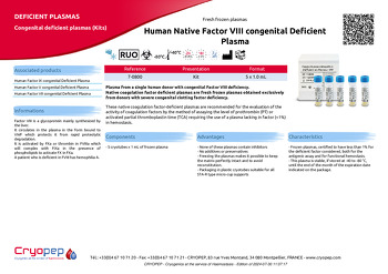 Product sheet Human Native Factor VIII congenital Deficient Plasma