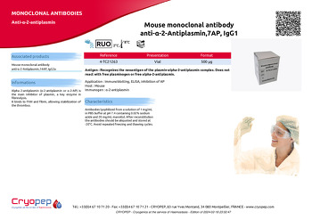 Product sheet Mouse monoclonal antibody anti-α-2-Antiplasmin,7AP, IgG1