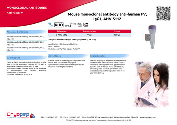 Product sheet Mouse monoclonal antibody anti-human FV, IgG1, AHV-5112