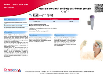 Product sheet Mouse monoclonal antibody anti-human protein C, IgG1