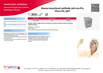 Product sheet Mouse monoclonal antibody anti-scu-PA, 35scu-PA, IgG1