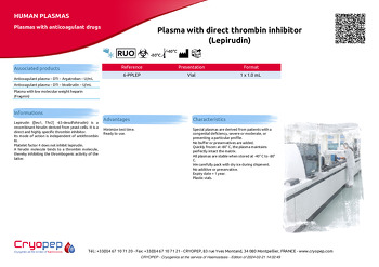 Product sheet Plasma with direct thrombin inhibitor (Lepirudin)