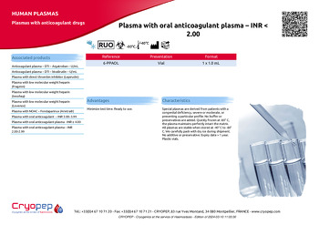 Product sheet Plasma with oral anticoagulant plasma – INR < 2.00