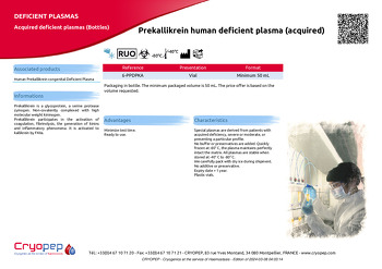 Product sheet Prekallikrein human deficient plasma (acquired)