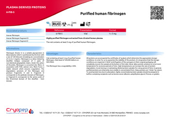 Product sheet Purified human fibrinogen