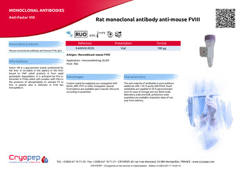 Product sheet Rat monoclonal antibody anti-mouse FVIII