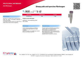 Product sheet Sheep pAb anti-porcine fibrinogen