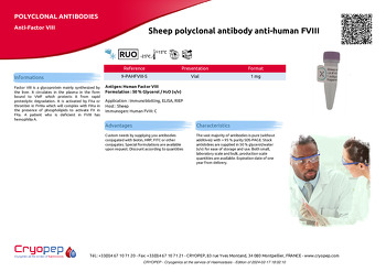 Product sheet Sheep polyclonal antibody anti-human FVIII