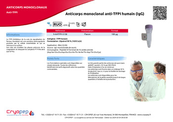 Fiche produit Anticorps monoclonal anti-TFPI humain (IgG)