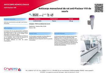 Fiche produit Anticorps monoclonal de rat anti-Facteur VIII de souris