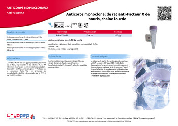 Fiche produit Anticorps monoclonal de rat anti-Facteur X de souris, chaîne lourde 