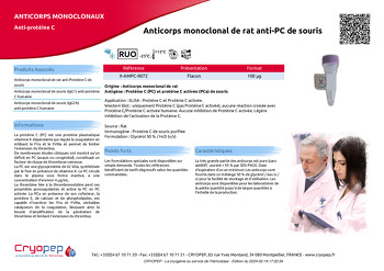 Fiche produit Anticorps monoclonal de rat anti-PC de souris