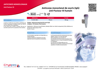 Fiche produit Anticorps monoclonal de souris (IgG) anti-Facteur XI humain