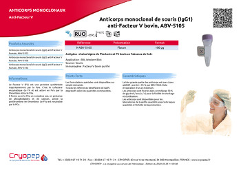 Fiche produit Anticorps monoclonal de souris (IgG1) anti-Facteur V bovin, ABV-5105