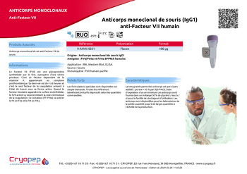 Fiche produit Anticorps monoclonal de souris (IgG1) anti-Facteur VII humain