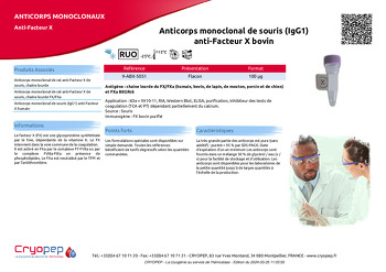 Fiche produit Anticorps monoclonal de souris (IgG1) anti-Facteur X bovin