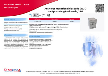 Fiche produit Anticorps monoclonal de souris (IgG1) anti-plasminogène humain, 2PG