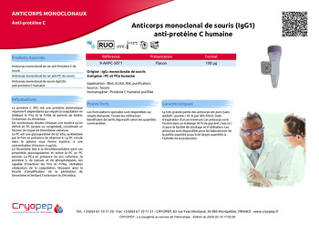 Fiche produit Anticorps monoclonal de souris (IgG1) anti-protéine C humaine