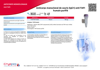 Fiche produit Anticorps monoclonal de souris (IgG1) anti-TAFI humain purifié