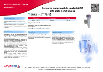 Fiche produit Anticorps monoclonal de souris (IgG2b) anti-protéine C humaine