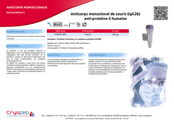 Fiche produit Anticorps monoclonal de souris (IgG2b) anti-protéine S humaine