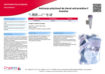 Fiche produit Anticorps polyclonal de cheval anti-protéine C humaine