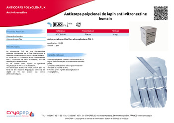 Fiche produit Anticorps polyclonal de lapin anti-vitronectine humain