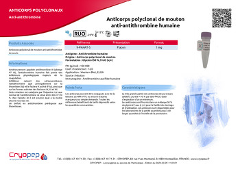 Fiche produit Anticorps polyclonal de mouton anti-antithrombine humaine