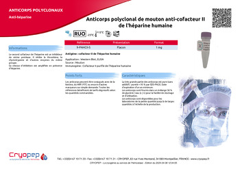 Fiche produit Anticorps polyclonal de mouton anti-cofacteur II de l'héparine humaine