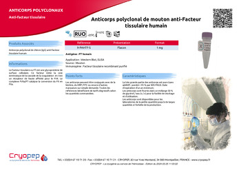 Fiche produit Anticorps polyclonal de mouton anti-Facteur tissulaire humain