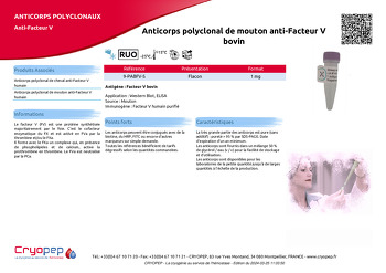 Fiche produit Anticorps polyclonal de mouton anti-Facteur V bovin