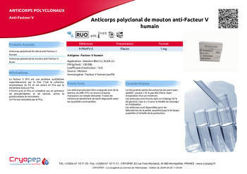 Fiche produit Anticorps polyclonal de mouton anti-Facteur V humain