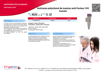 Fiche produit Anticorps polyclonal de mouton anti-Facteur VIII humain