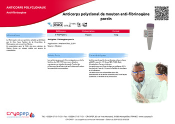 Fiche produit Anticorps polyclonal de mouton anti-fibrinogène porcin