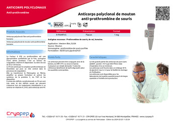 Fiche produit Anticorps polyclonal de mouton anti-prothrombine de souris