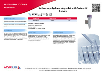 Fiche produit Anticorps polyclonal de poulet anti-Facteur IX humain