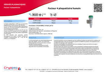 Fiche produit Facteur 4 plaquettaire humain