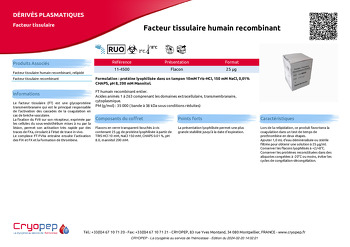 Fiche produit Facteur tissulaire humain recombinant