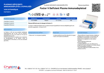 Fiche produit Factor V Deficient Plasma Immunodepleted