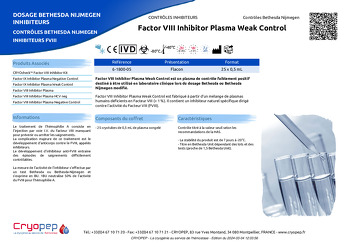 Fiche produit Factor VIII Inhibitor Plasma Weak Control