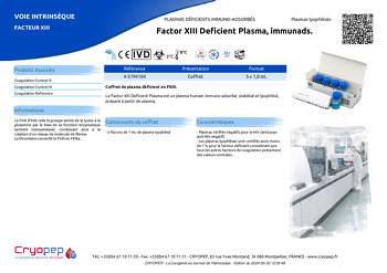 Fiche produit Factor XIII Deficient Plasma, immunads.