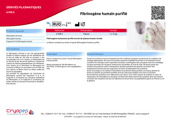 Fiche produit Fibrinogène humain purifié