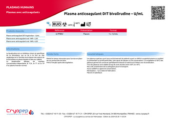 Fiche produit Plasma anticoagulant DIT bivalirudine – U/mL