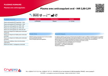 Fiche produit Plasma avec anticoagulant oral - INR 2,00-2,99