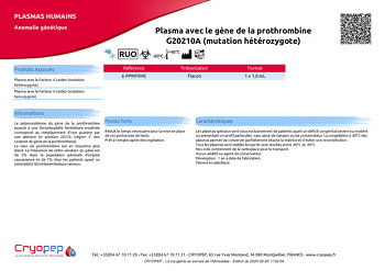 Fiche produit Plasma avec le gène de la prothrombine G20210A (mutation hétérozygote)